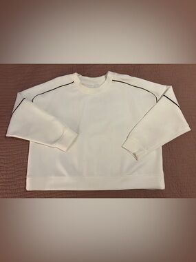 all in motion Cream Scuba Knit Crewneck Sweatshirt with Black Shoulder Piping